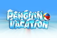 Portada de la slot Penguin Vacation con el padre pingüino pescando, el ni?o, correteando, y la madre, saludando a la cámara.